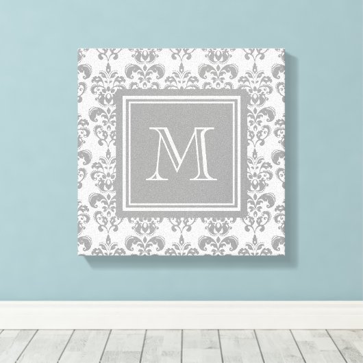 Uw monogram, grijs Damascus Patroon 2 Canvas Afdruk (Insitu (Houten vloer))