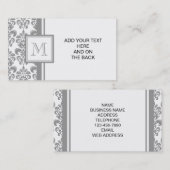 Uw monogram, grijs Damascus Patroon 2 Visitekaartje (Voorkant / Achterkant)