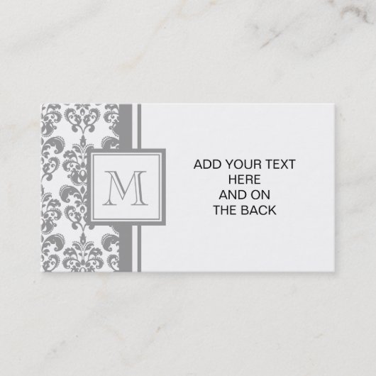 Uw monogram, grijs Damascus Patroon 2 Visitekaartje (Voorkant)