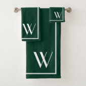 Uw monogram in donkergroen&witte badhanddoekset bad handdoek (Insitu)