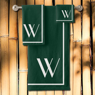 Uw monogram in donkergroen&witte badhanddoekset bad handdoek