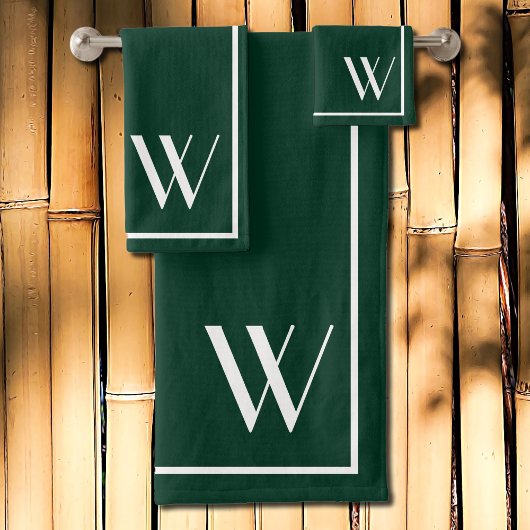Uw monogram in donkergroen&witte badhanddoekset bad handdoek