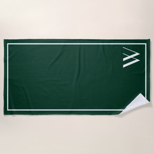 Uw monogram in donkergroene en witte strandhanddoe strandlaken (Voorkant)