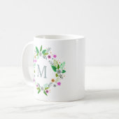 Uw monogram in een Bloem Lijst Koffiemok (Voorkant links)