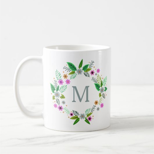Uw monogram in een Bloem Lijst Koffiemok (Links)