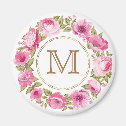 Uw monogram in een Bloem Lijst magneet (Voorkant)