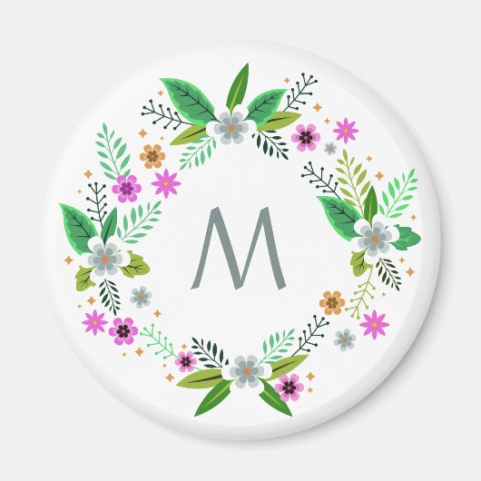 Uw monogram in een Bloem Lijst magneet (Voorkant)