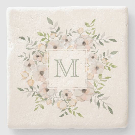 Uw monogram in een Bloem van het Lijst onderzetter (Voorkant)