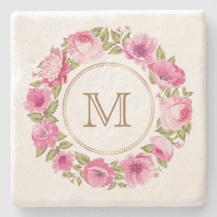 Uw monogram in een Bloem van het Lijst onderzetter