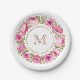 Uw monogram in een Bloempapier van het Lijst borde Papieren Bordje
