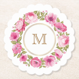 Uw monogram in een Bloempapier van het Lijst onder Kartonnen Onderzetters