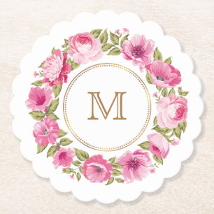 Uw monogram in een Bloempapier van het Lijst onder Kartonnen Onderzetters