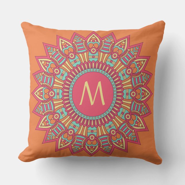 Uw monogram in een Boho Lijst gooit kussen (Voorkant)
