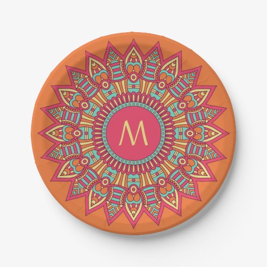 Uw monogram in een Boho Lijst papieren bord (Voorkant)