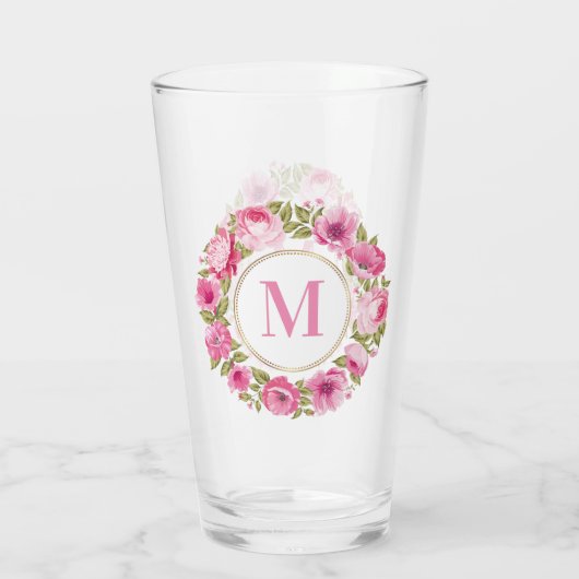 Uw Monogram in Flower Lijst pint glass Glas (Achterkant)
