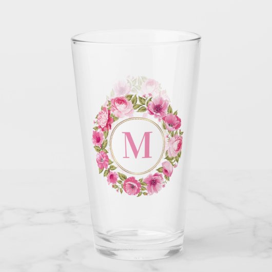 Uw Monogram in Flower Lijst pint glass Glas (Voorkant)