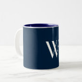 Uw monogram in marine & wit tweekleurige koffiemok (Voorkant links)