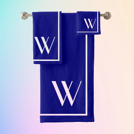 Uw monogram in marinesblauw&wit bad handdoek