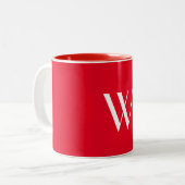 Uw monogram in rood en wit tweekleurige koffiemok (Voorkant links)