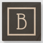 Uw Monogram Initiaal Roche Stijlvolle Zwarte Moder Stenen Onderzetter (Voorkant)