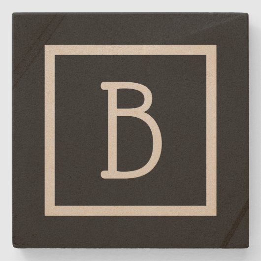 Uw Monogram Initiaal Roche Stijlvolle Zwarte Moder Stenen Onderzetter (Voorkant)