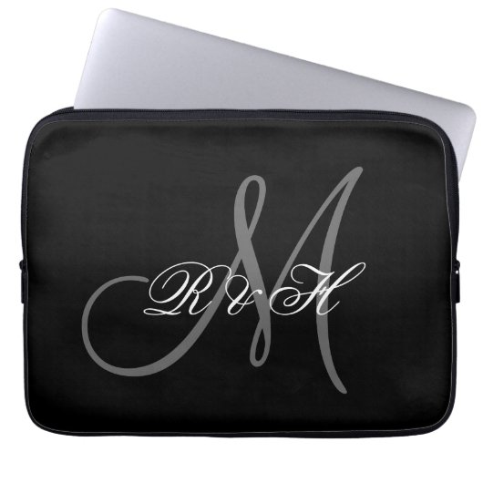 UW MONOGRAM-INITIALEN | EENVOUDIGE ZWARTE GRAY LAPTOP SLEEVE (Voorkant)