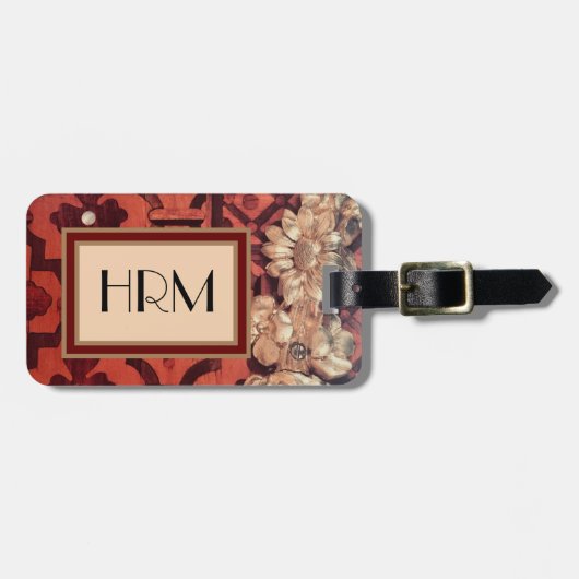 Uw monogram, Inset Wood en Gold Floral afbeelding Bagagelabel (Voorkant horizontaal)