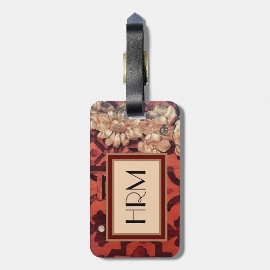 Uw monogram, Inset Wood en Gold Floral afbeelding Bagagelabel (Achterkant verticaal)