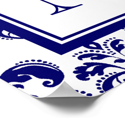 Uw monogram, Navy Blue Damask Pattern 2 Poster (Hoek)