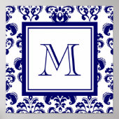 Uw monogram, Navy Blue Damask Pattern 2 Poster (Voorkant)