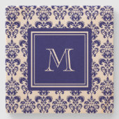 Uw monogram, Navy Blue Damask Pattern 2 Stenen Onderzetter (Voorkant)