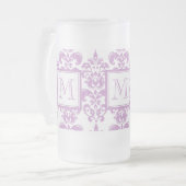 Uw monogram, Paarse Damascus Patroon 2 Matglas Bierpul (Voorkant links)