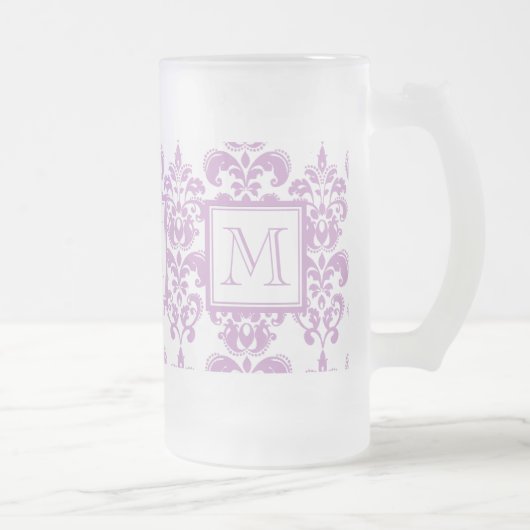 Uw monogram, Paarse Damascus Patroon 2 Matglas Bierpul (Rechts)