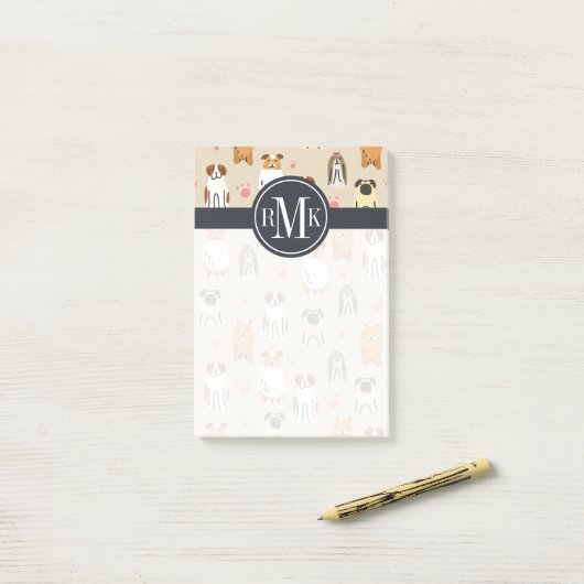 Uw monogram | Puppies en poten Post-it® Notes (Op bureau)