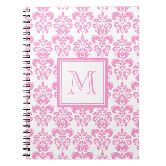 Uw monogram, roze damast patroon 2 notitieboek (Voorkant)