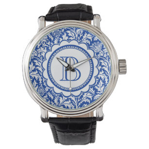 Uw Monogram William Morris Blue en White Horloge