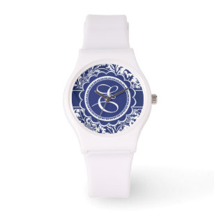 Uw Monogram William Morris Blue en White Horloge
