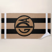 Uw monogram zwart en Tan brede Cabana Stripes Strandlaken (Voorkant)