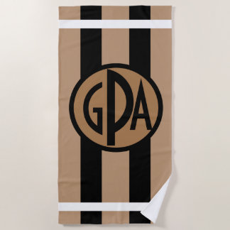 Uw monogram zwart en Tan brede Cabana Stripes Strandlaken