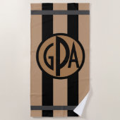 Uw monogram zwart en Tan Cabana Stripes Strandlaken (Voorkant)