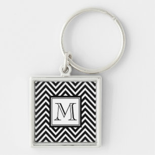 UW MONOGRAM, ZWARTE CHEVRON SLEUTELHANGER