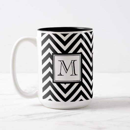 UW MONOGRAM, ZWARTE CHEVRON TWEEKLEURIGE KOFFIEMOK (Links)