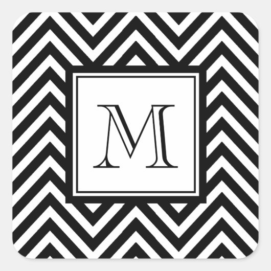 UW MONOGRAM, ZWARTE CHEVRON VIERKANTE STICKER (Voorkant)