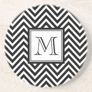UW MONOGRAM, ZWARTE CHEVRON ZANDSTEEN ONDERZETTER