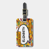 Uw naam en bericht spraakballon Fun Retro Bagagelabel (Voorkant verticaal)