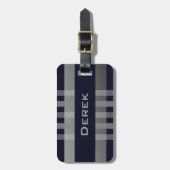 Uw naam & grijs navyblauwe strepen bagagelabels (Voorkant verticaal)