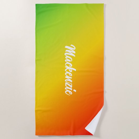 Uw naam in witte tekst op tropisch gekleurd strandlaken (Voorkant)