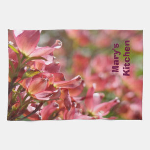 Uw Naam Keuken Roze Dogwood Bloemen Bloemig Theedoek