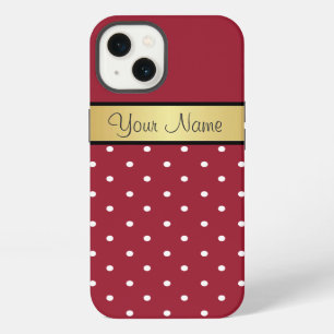 Uw naam op goud, elegante pittige rode en witte st iPhone 13 hoesje