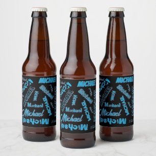 Uw naam patroon monogram blauwe rode zwarte kleur bier etiket